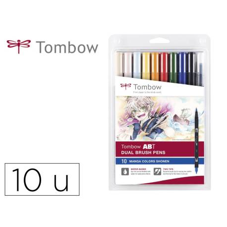 ROTULADOR TOMBOW DUAL BRUSH DOBLE PUNTA PINCEL MANGA SHONEN ESTUCHE DE 10 UNIDADES COLORES SURTIDOS