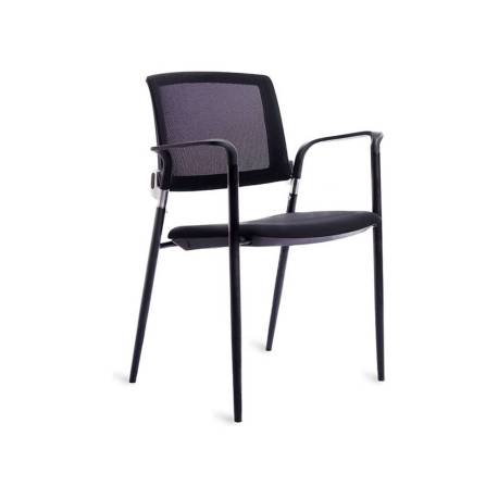 SILLA ROCADA CONFIDENTE BRAZOS FIJOS ESTRUCTURA METALICA ASIENTO TELA IGNIFUGA NEGRO RESPALDO MALLA