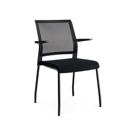 SILLA ROCADA CONFIDENTE BRAZOS FIJOS ESTRUCTURA METALICA ASIENTO TELA IGNIFUGA NEGRO RESPALDO MALLA