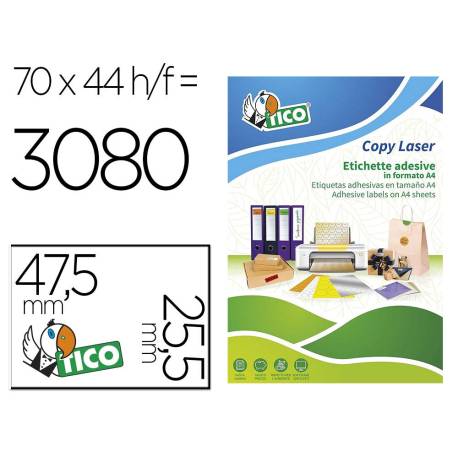 ETIQUETA ADHESIVA TICO VERDE FLUOR PERMANENTE FSC LASER/ INKJET/FOTOCOPIA 47,5X25,5 MM CAJA DE 3080 UNIDADES