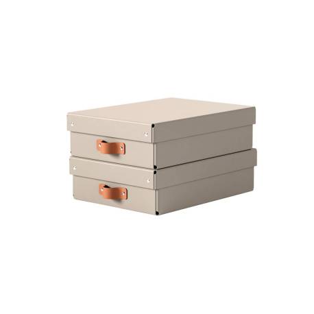 CAJA DE ALMACENAJE LEITZ CARTON MEDIANA BAJA CON ASA DE PIEL COLOR AZUL PACK DE 2 UNIDADES