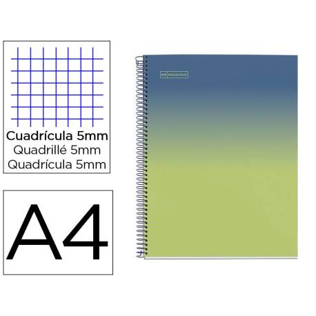 CUADERNO ESPIRAL MIQUELRIUS DIN A4 80 HOJAS CUADRO 5 MM 90 GR GRADIENT AZUL/LIMON