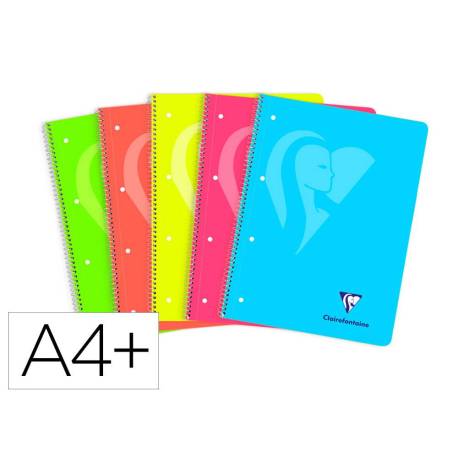 CUADERNO ESPIRAL CLAIREFONTAIN E DIN A4+ 120 HOJAS 90 GR TAPA PLASTICO MICROPERFORADO CUADRO 5 MM COLORES SURTIDOS