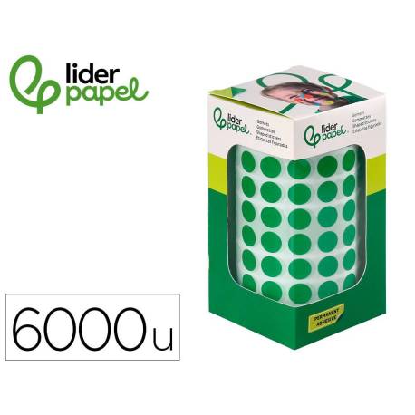 GOMETS LIDERPAPEL AUTOADHESIVO S CIRCULOS 10,5 MM VERDE ROLLO DE 6000 UNIDADES EN CAJA DE CARTON