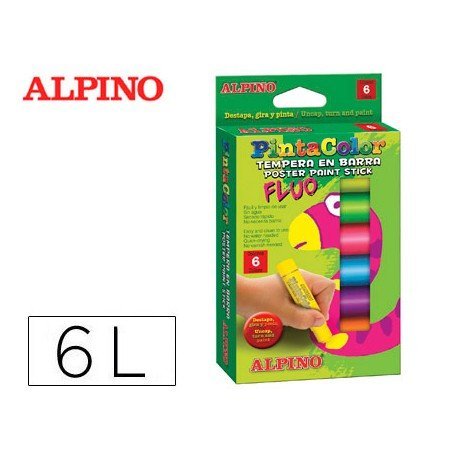 Tempera en barra Alpino caja de 6 Colores fluor Surtidos